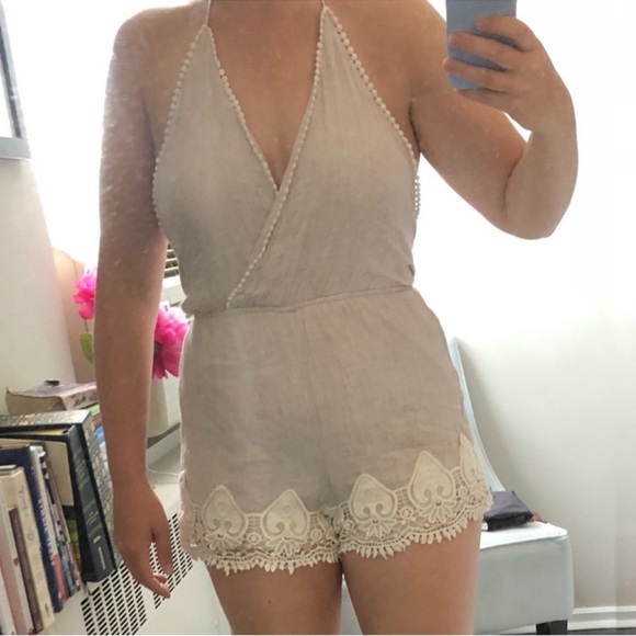 Nordstrom Cream Lace Embroidered Halter Romper - Picture 1 of 7